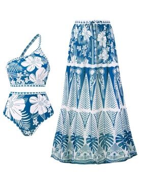 🌺Salty Waves Printed Bikini Skirt Three-piece Set-NWOT